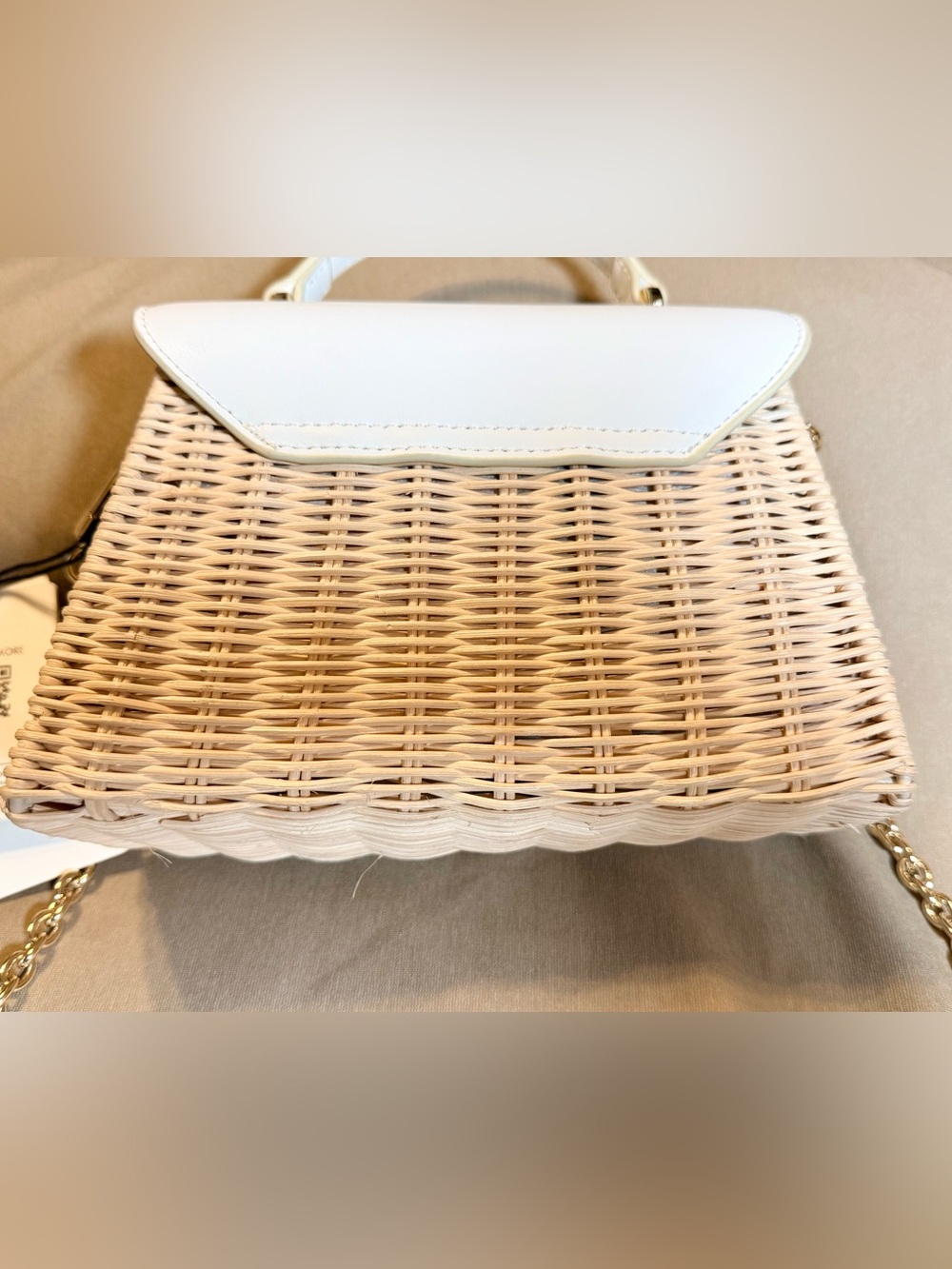 Ted Baker White Leather & Natural Wicker Top-Handle Satchel NWT - Picture 2 of 10